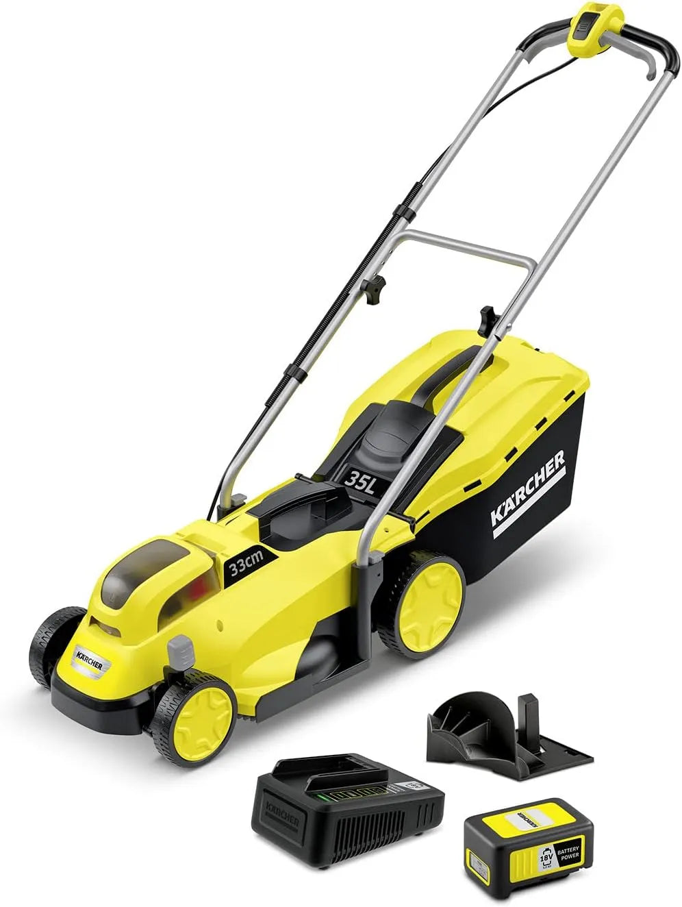 Kärcher Rasenmäher LMO 18, Schnittbreite: 33 cm, Spannung 18 V Akku -33 Battery Set, Leistung: max. 250 m², Fangkorb: 35 Liter, Mulchkeil