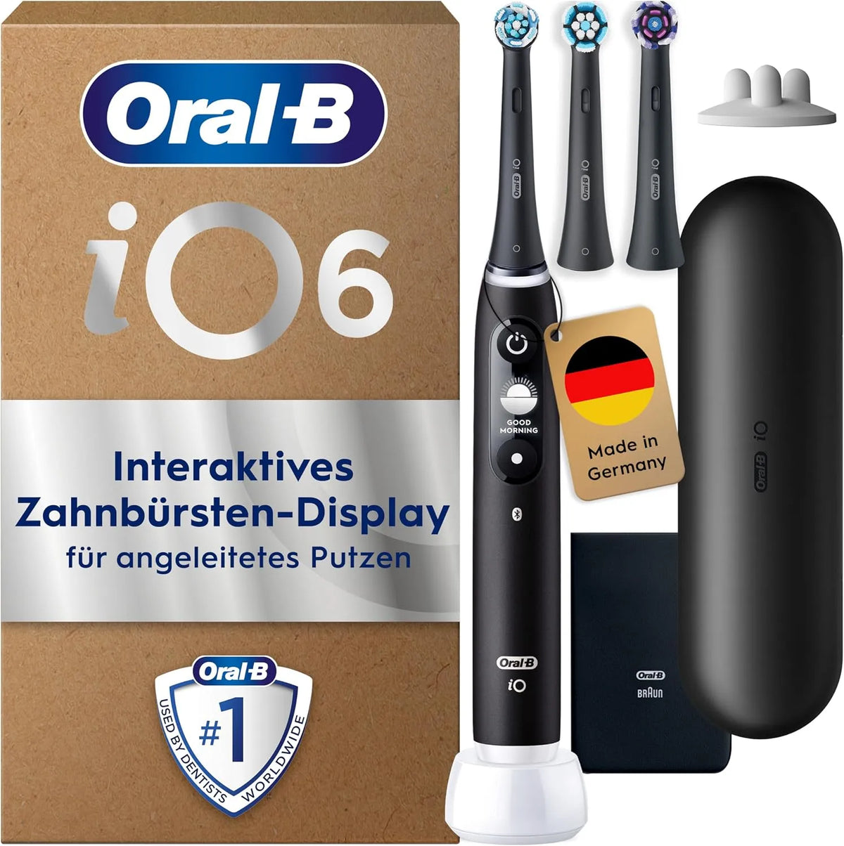 Braun Oral-B iO Series 6 Plus Edition Elektrische Zahnbürste, inklusive. 3 Aufsteckbürsten, Electric Toothbrush, Designed by, Reise-Etui