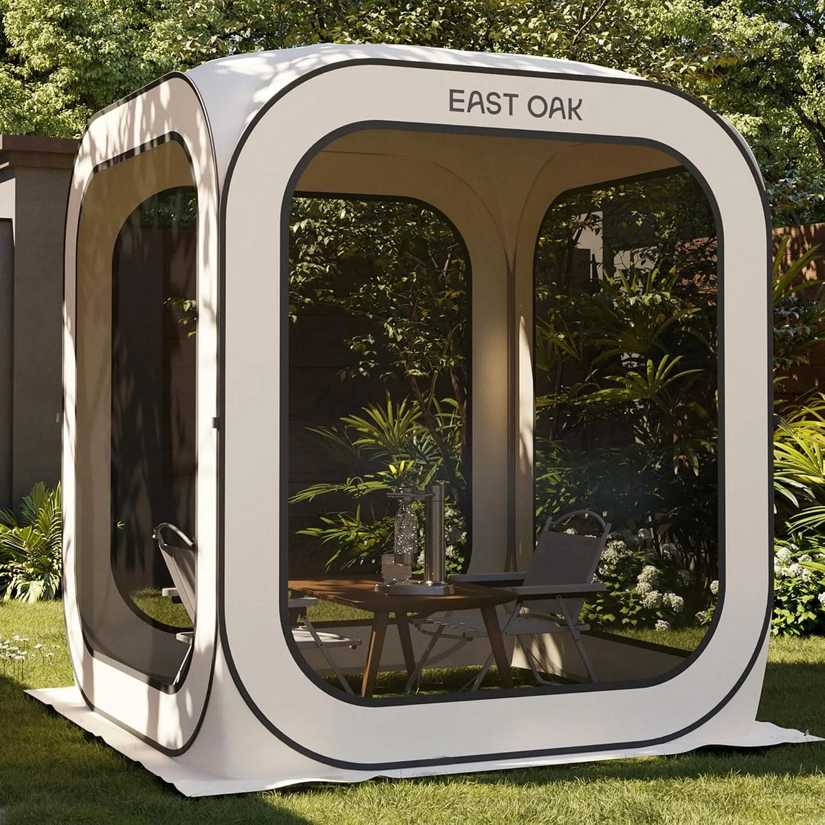 Pop Up Zelt 2-3 Personen UPF 50 East Oak, 360° Belüftung, Garten, Wurfzelt, Stoffe Wasserdicht, Anti Moskito, Beige, Pavillon für Camping, Terrasse