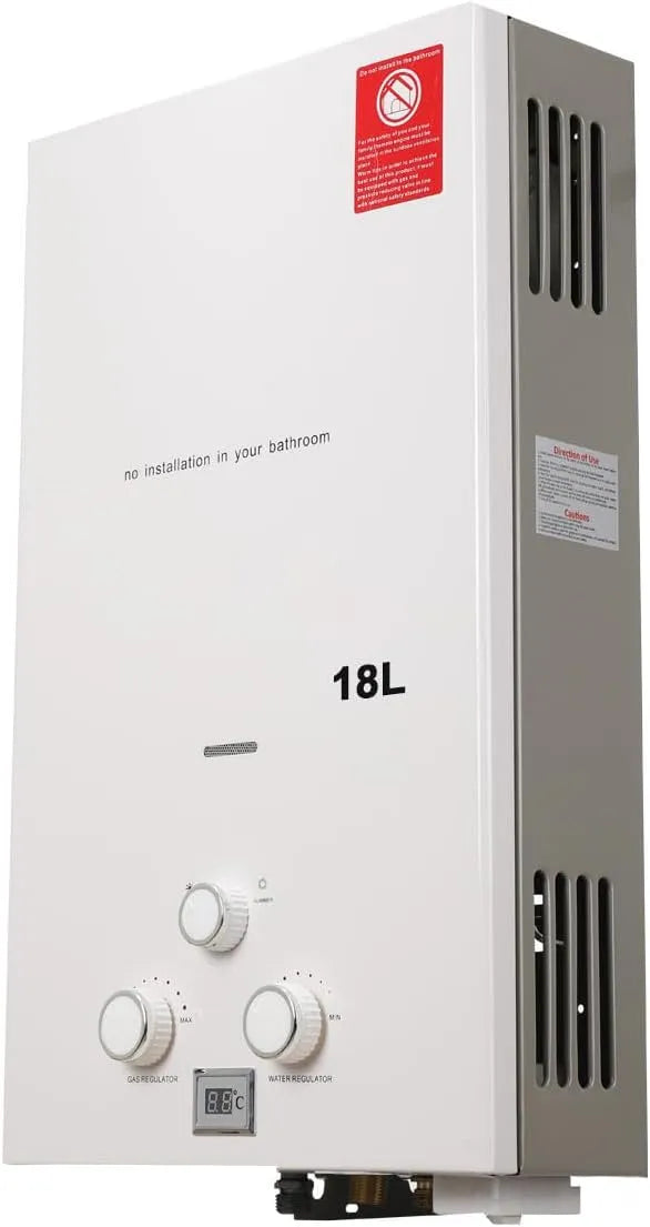 Warmwasserbereiter, Fassungsvermögen 18L 36KW Gasdurchlauferhitzer, 4.8 GPM Propangas Tankloser Kesselbrenner Sofort-Heißwasserbereiter, LPG, Kabinen