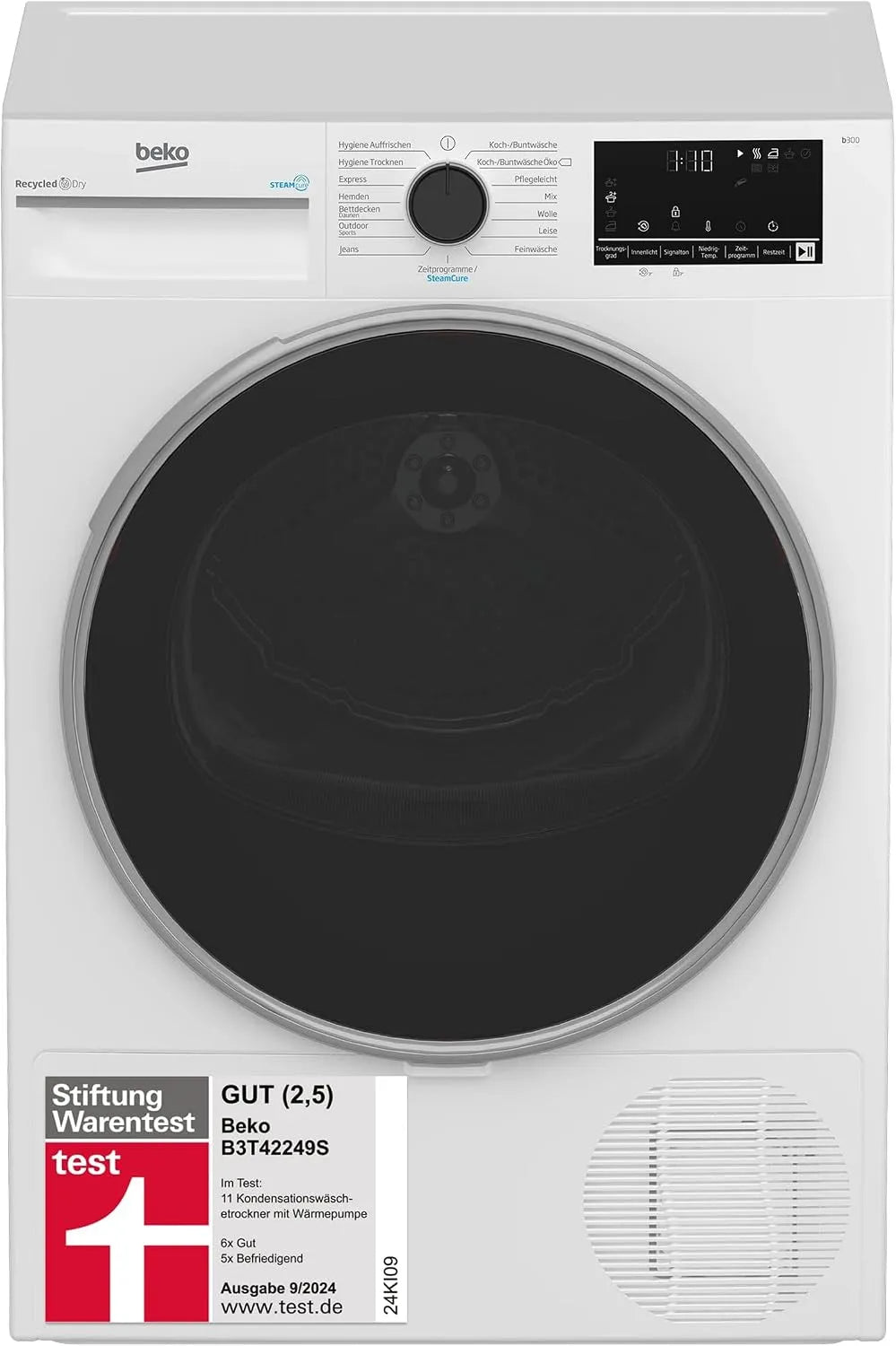 Beko Wäschetrockner B3T42249S, Gewicht 8kg, 2,5, *, 15 Betriebsprogramme, Stiftung Warentest GUT, allergikergeeignet, Hygiene Trocknen, Express, Weiß