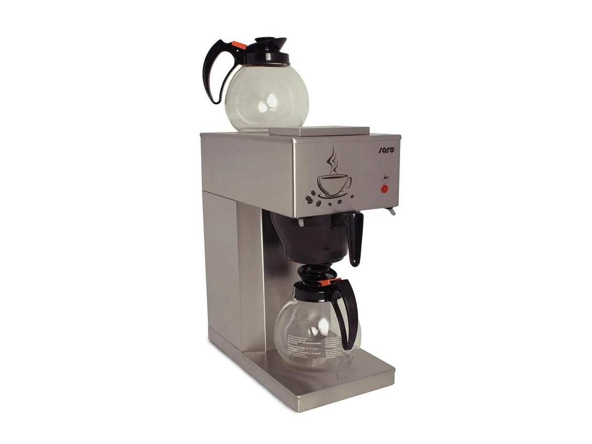 Kaffeemaschine Saro, Leistung 2,06 kW, Glas, Warmhalteplatte + Warmhaltefläche, Modell ECO, inklusive. 2 Glaskannen à 1,8 L, Edelstahl, Brüh