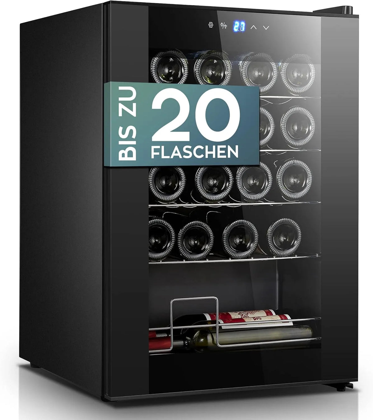 Kühlschrank 5bis18, Fassungsvermögen 53L, 20 Flaschen, Modell 53L, Heinrich´s HEINRICHS Weinkühlschrank, Getränkekühlschrank Schmal, mit Glastür