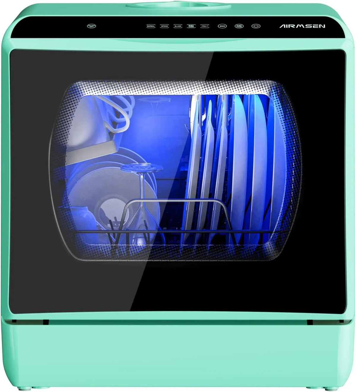 Geschirrspüler AIRMSEN Mini, Tischgeschirrspüler mit 5+1 Betriebsprogramme 5L Wassertank, 2 Wege Wasserversorgung, Touch Control & LED-Display, Grün
