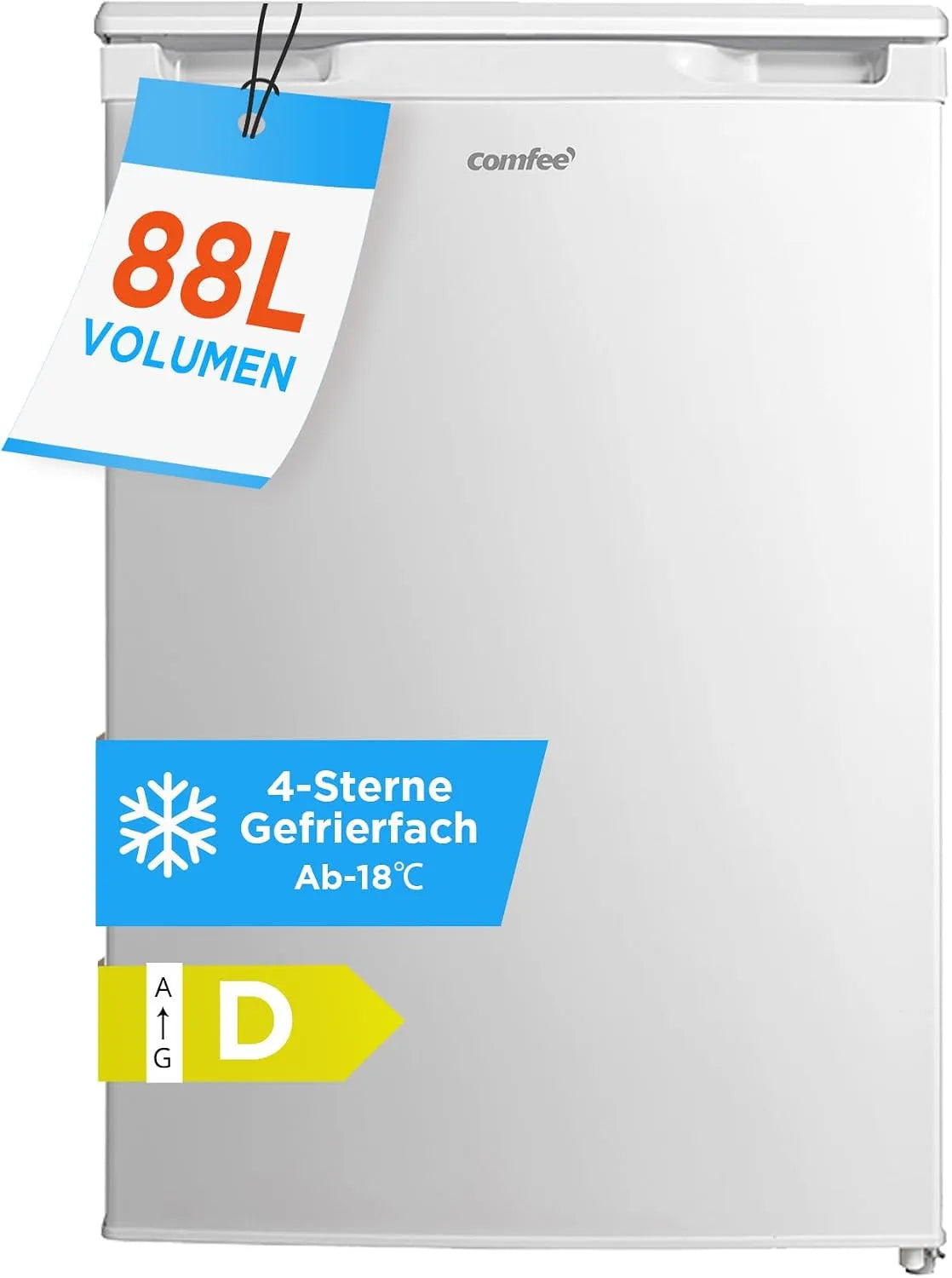 Comfee Kompressor RCU83WH3EU 4-Sterne-Gefrieren, Gefrierschrank klein 55 cm Breite, 18°C, D‑Energieeffizienz, Leise 39 dB