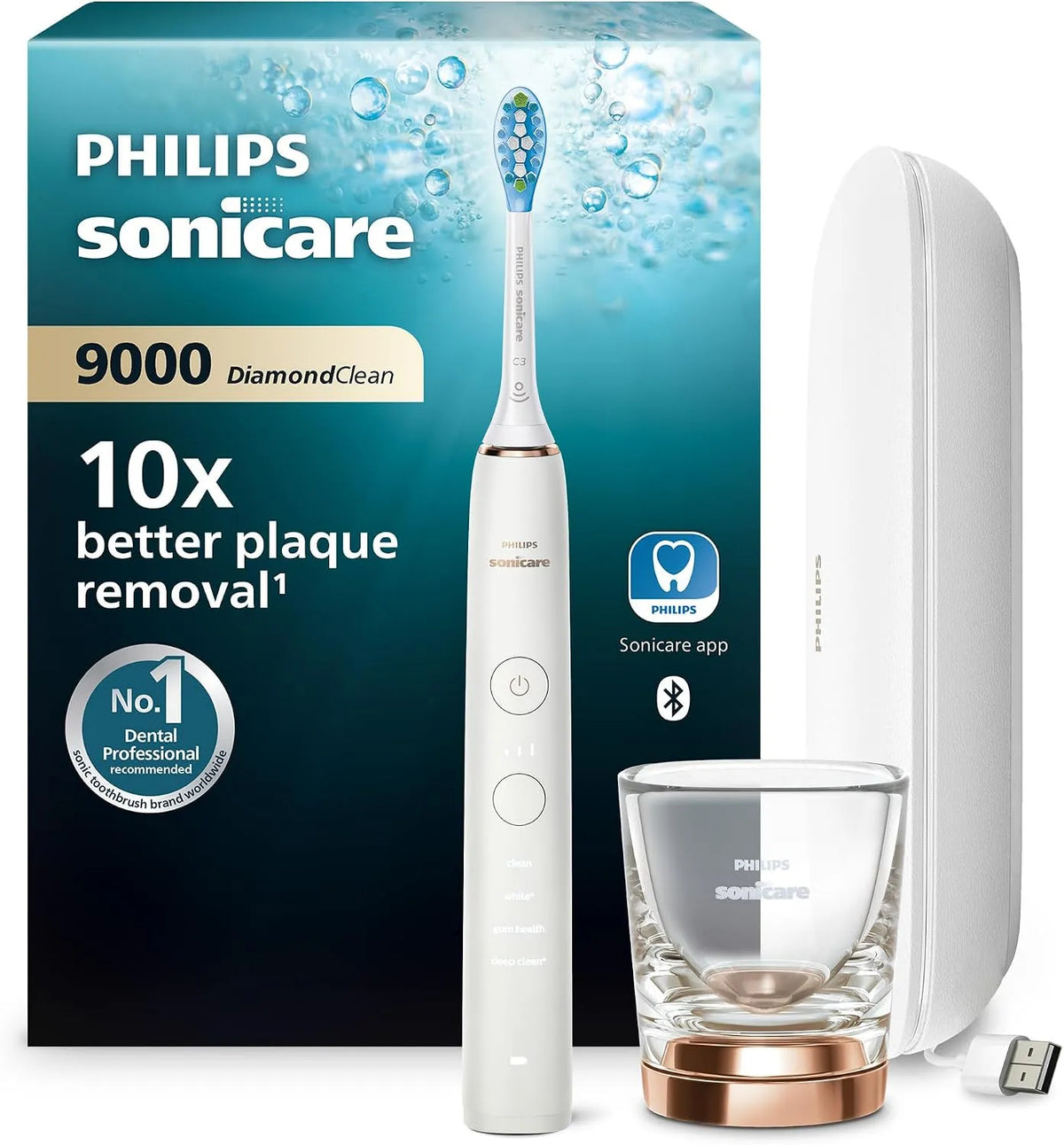 Philips Modell, Sonicare DiamondClean elektrische Zahnbürste 9000 HX9911/94, 4 Putzmodi, 3 Intensitätsstufen, Schallzahnbürste mit App, Drucksensor