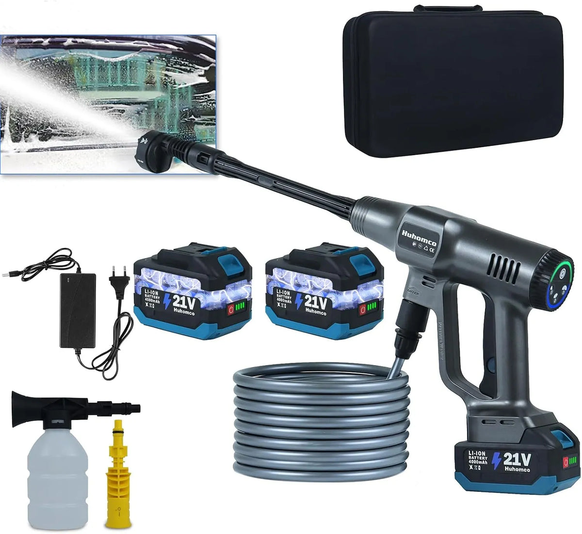Hochdruckreiniger 200Bar/2900Psi Mobiler Akku, akkubetrieben 4000Mah x 2, Max 200Bar, 2900Psi mit Bürstenlosen, Modell 200Bar, Autowäsche