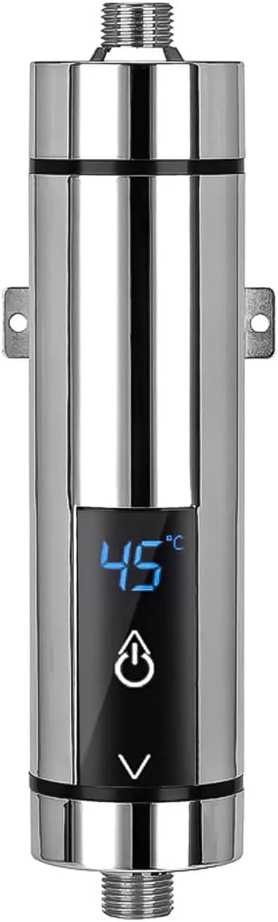 Warmwasserbereiter, Elektrischer Durchlauferhitzer, Silber 3500W, Mini Elektrischer mit Digitalanzeige