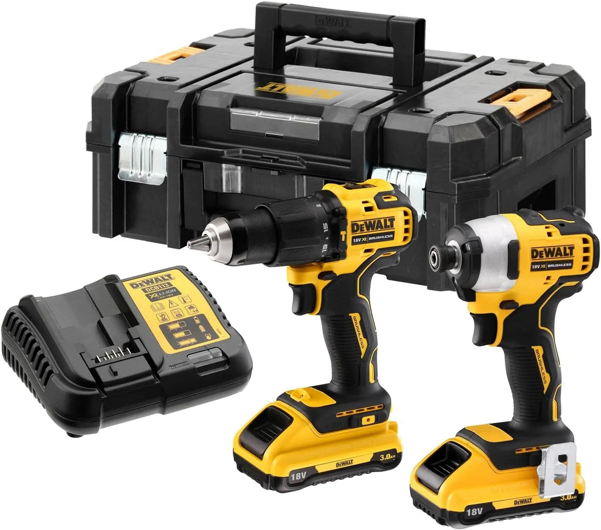 DCK2062L2T-QW DCD709 DCF809, KIT XR 18V = Taladro Percutor + Atornillador Impacto + 2 baterías Li-Ion 3Ah + maletín TSTAK II