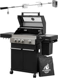 Gasgrill 3B-S, Hektor inklusive. Drehspieß und Abdeckhaube mit 3 Brennern, Sear-Brenner, Gusseisen-Grillrost, Seitenkocher