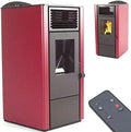 Kaminofen 56303, Pelletofen 9,5kW Pelletkamin Pelletheizung A+ Holzofen Glastür AWZ, in Schwarz, rot