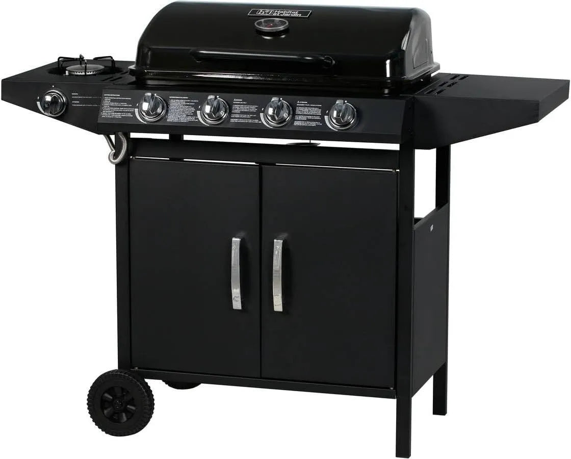 Gasgrill, 'Festa 5', Leistung 12,9 kW- in Schwarz, 5 Brenner davon 1 Seitenbrenner