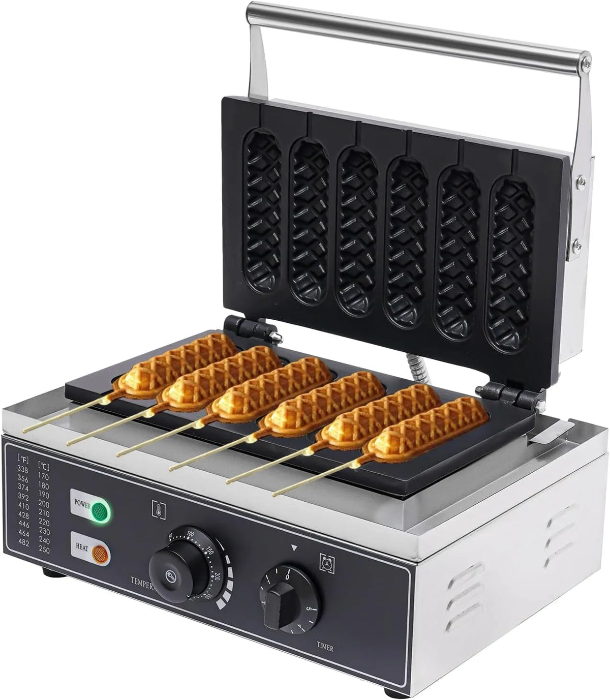Waffeleisen Waffelautomat, mit 6 Stück Stiel, Leistung 1500W Edelstahl Elektrische Waffeleisen Kommerzielles Waffelgerät, Corn Dog, Restaurants