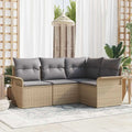 Tisch, 4-teilig mit Kissen, Modernes Gartensofa-Set Beige aus Poly-Rattan, Outdoor-Sofaset mit aus Sicherheitsglas