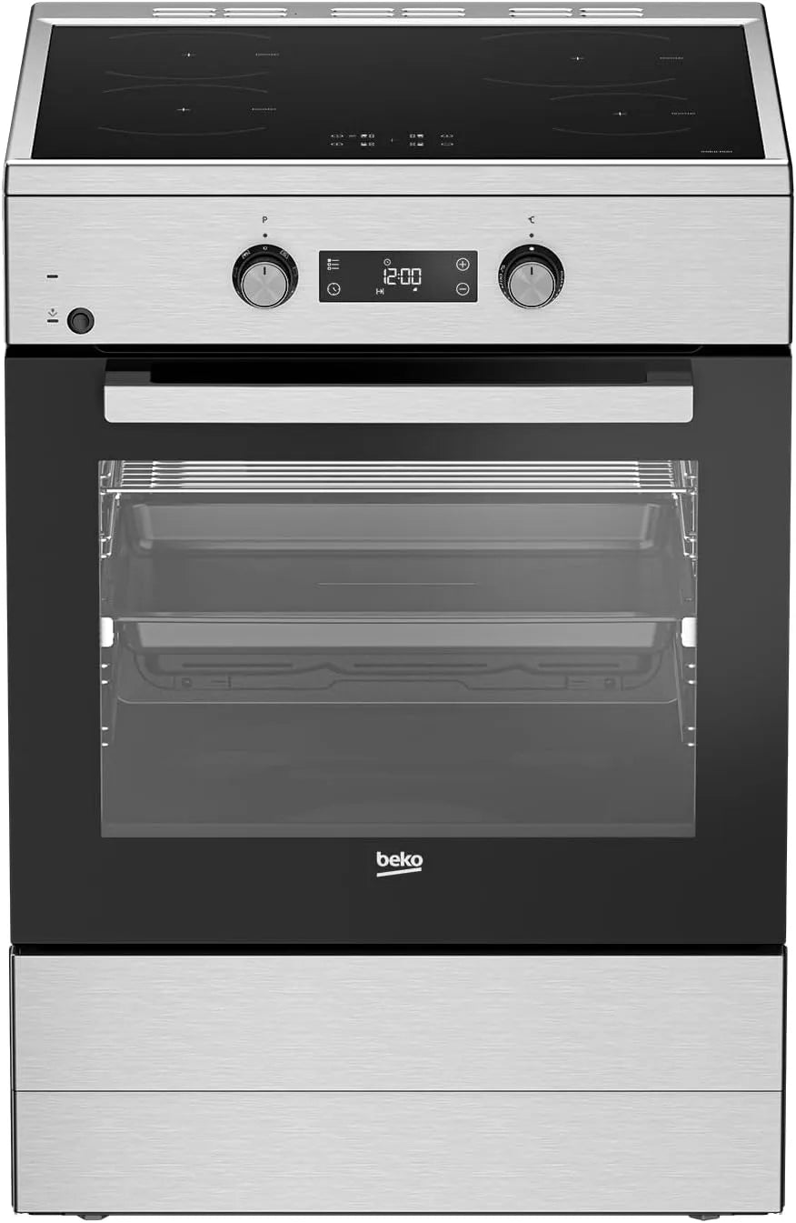 Beko Induktionskochfeld FSM69301SXT, Fassungsvermögen 72 l Garraum-Volumen, 4 Kochzonen, 8 Heizarten, 1-fach Teleskopauszug, Freistehender Herd