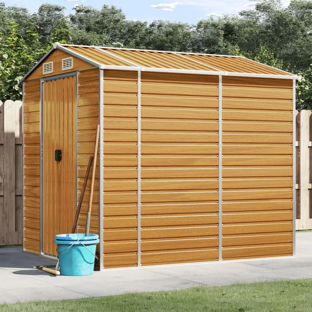 Gerätehaus 3188276, Hellbraun 191x215x198 cm Verzinkter Stahl, Gartenhaus, Fahrradgarage, Gartenhütte, Geräte Schuppen, Gartengerätehaus
