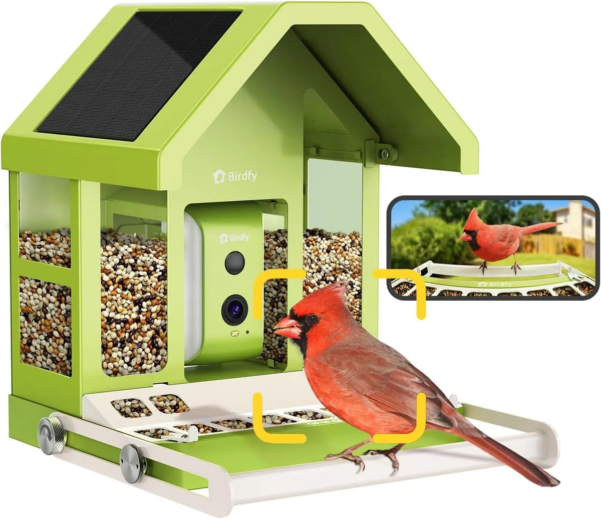 Kamera 1080P, KI Vogelerkennung ohne ABO, Echtzeit-Benachrichtigung, Birdfy Metall Vogelfutterhaus mit zur Live-Vogelbeobachtung, Solarbetrieb