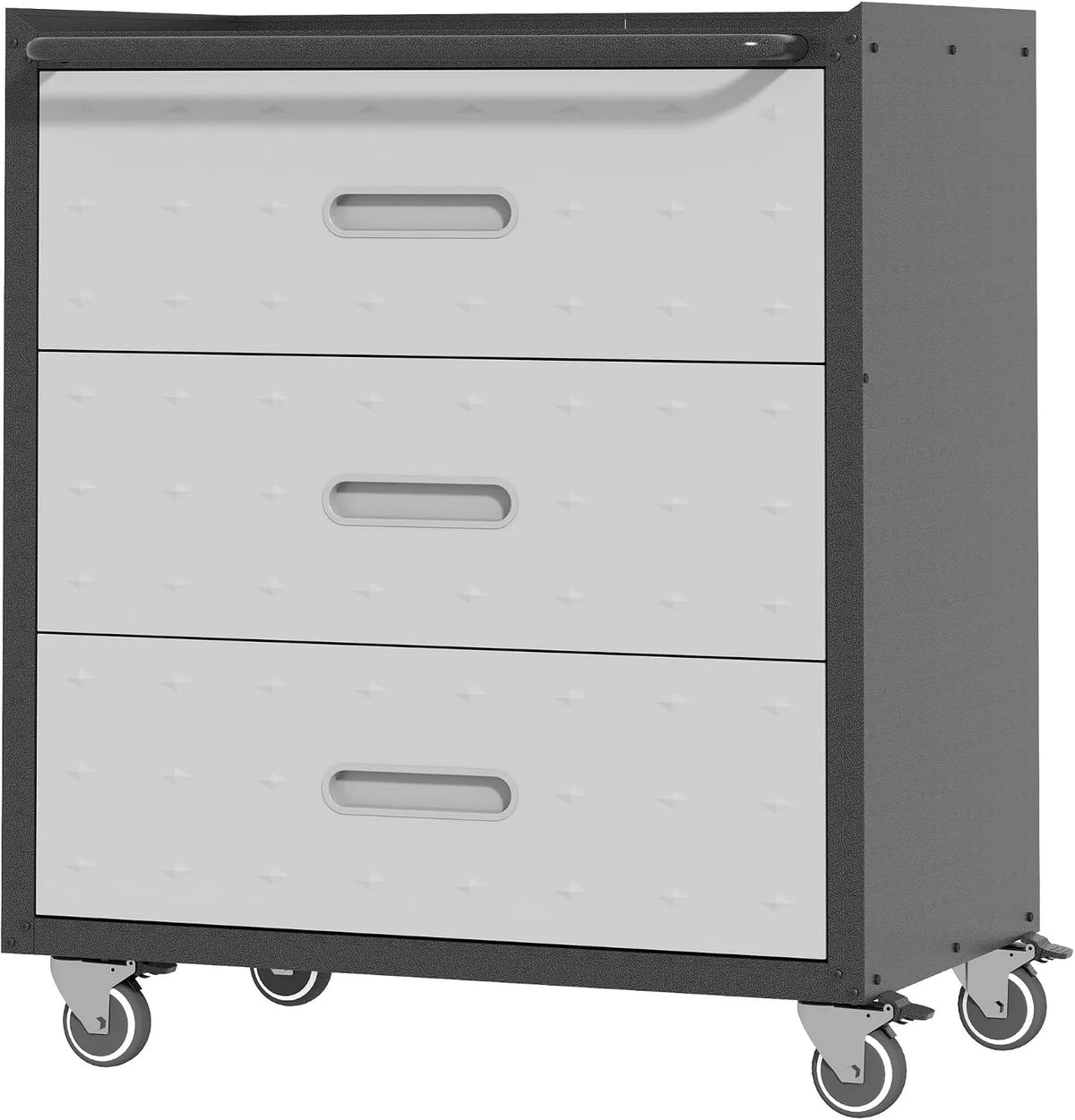 Werkzeugschrank, Rollender Werkstattschrank, Garagenschrank mit 3 Schubladen, Metallschrank mit Rädern, in Schwarz & Farbe Grau