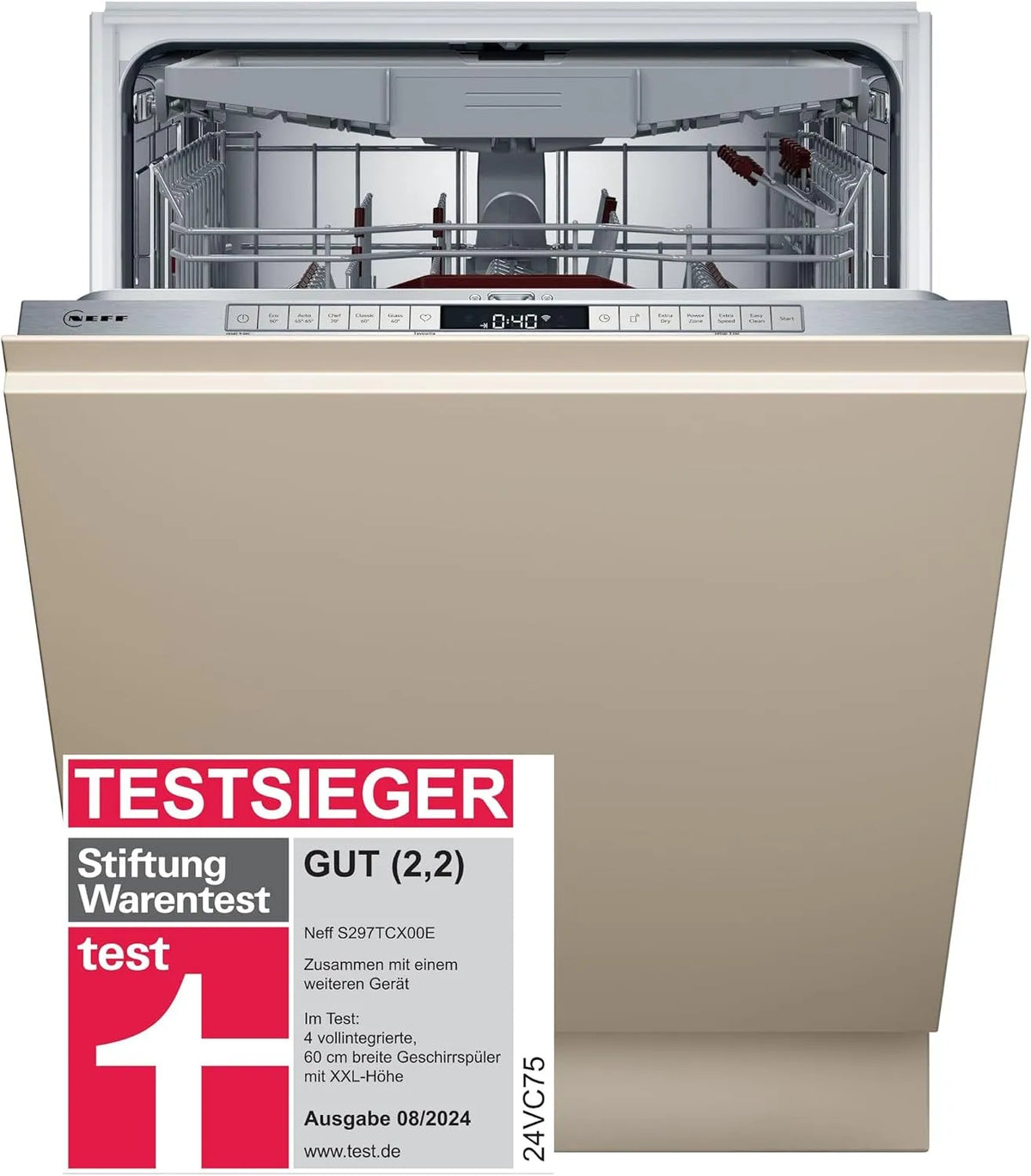 Neff Geschirrspüler S297TCX00E, N 70 XXL-Smarter Vollintegriert 60 cm, Smart Start, Stiftung Warentest Testsieger*, Made in Germany, ckschublade