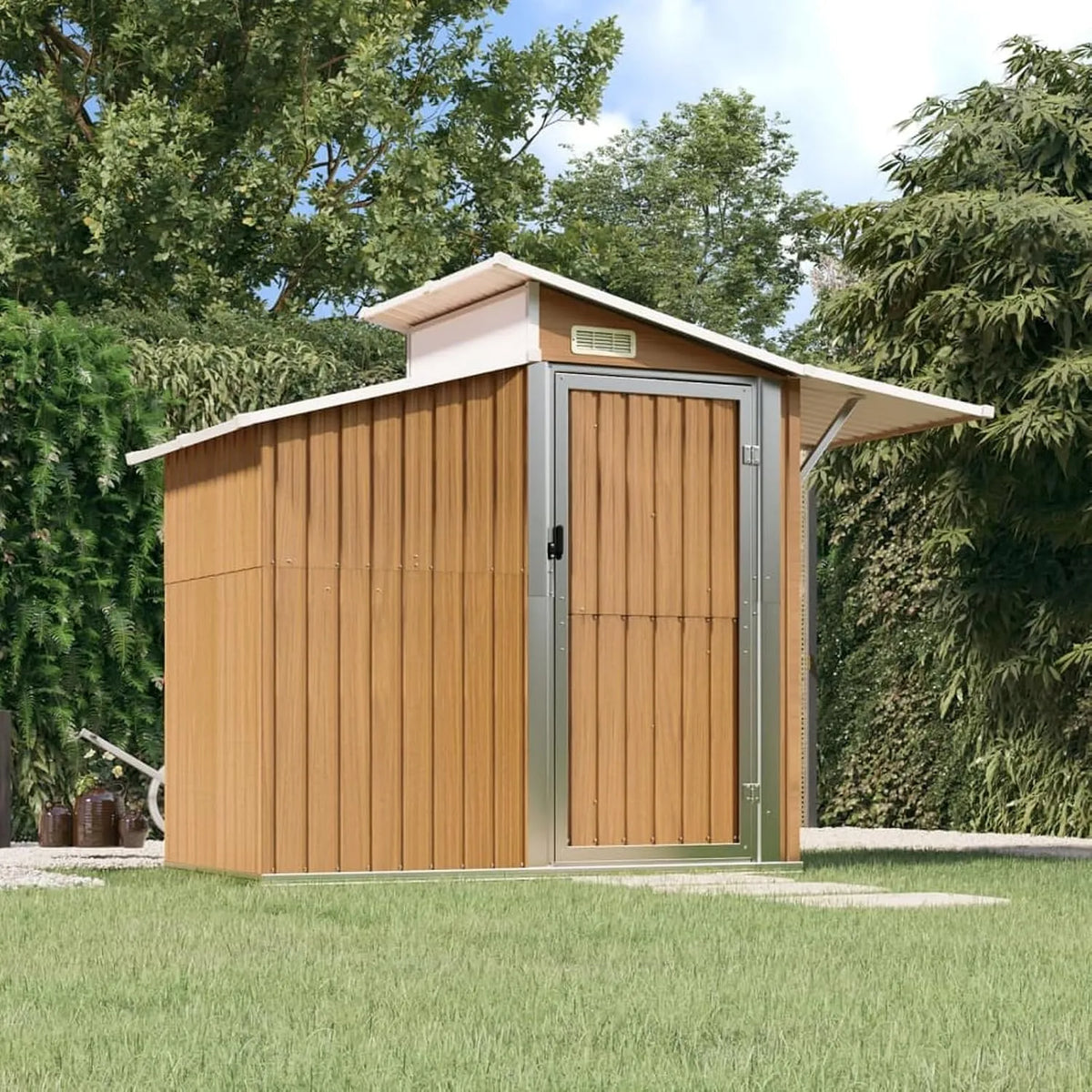 Geräteschuppen Braun, LAPOOH, Fahrradunterstand, Schuppen Garten, Lagerschuppen, 270x130x208,5 cm Verzinkter Stahl, Gartenhaus, Gartenhütte