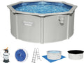 Bestway Pool, Hydrium Stahlwandpool Komplett-Set mit Sandfilteranlage Ø 300 x 120 cm, rund, Farbe Grau