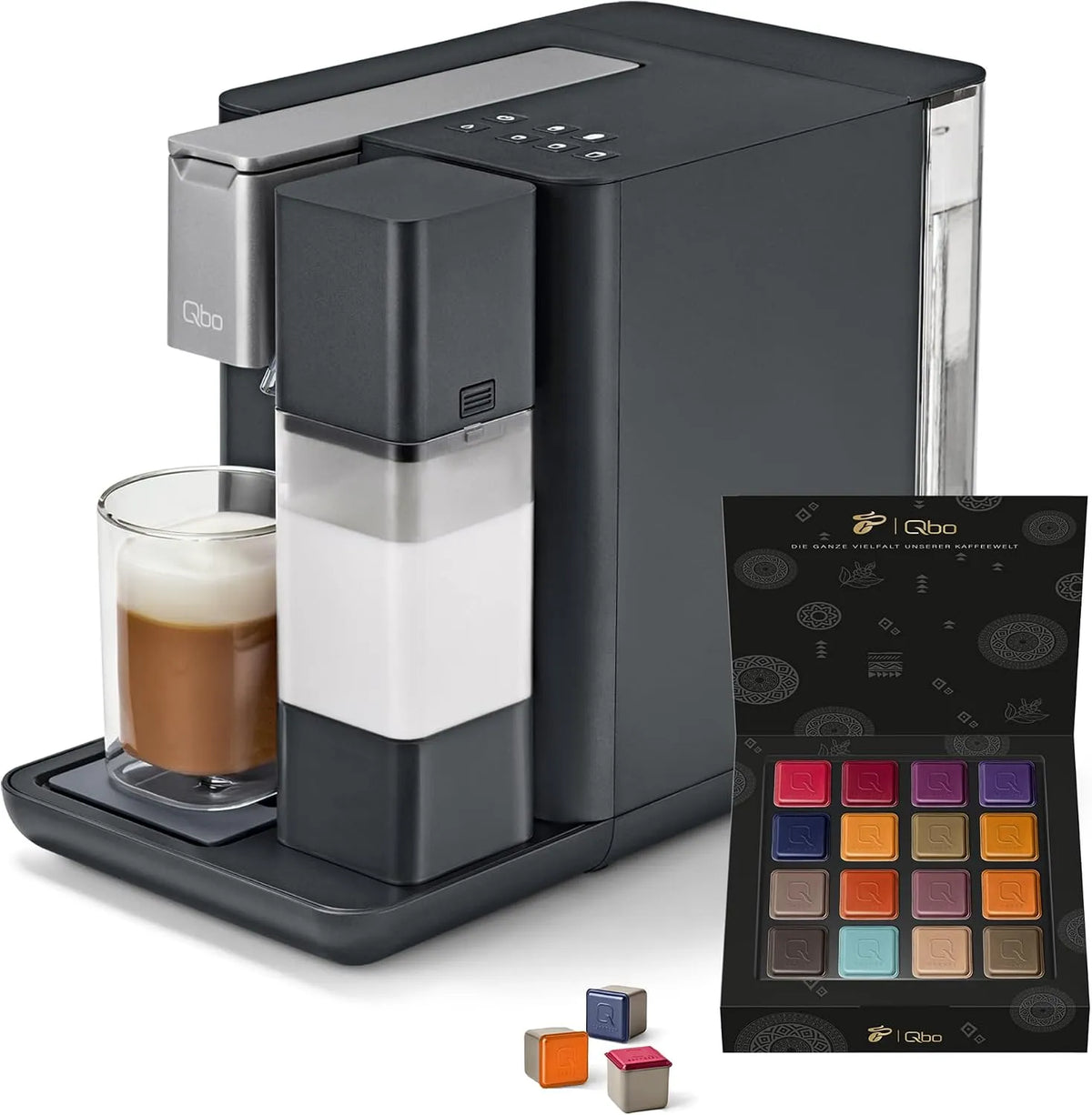 Tchibo Qbo, Milchschaum auf Knopfdruck mit abnehmbarem Milchtank 300ml, Espresso, Caffè Crema, Gentle Grey