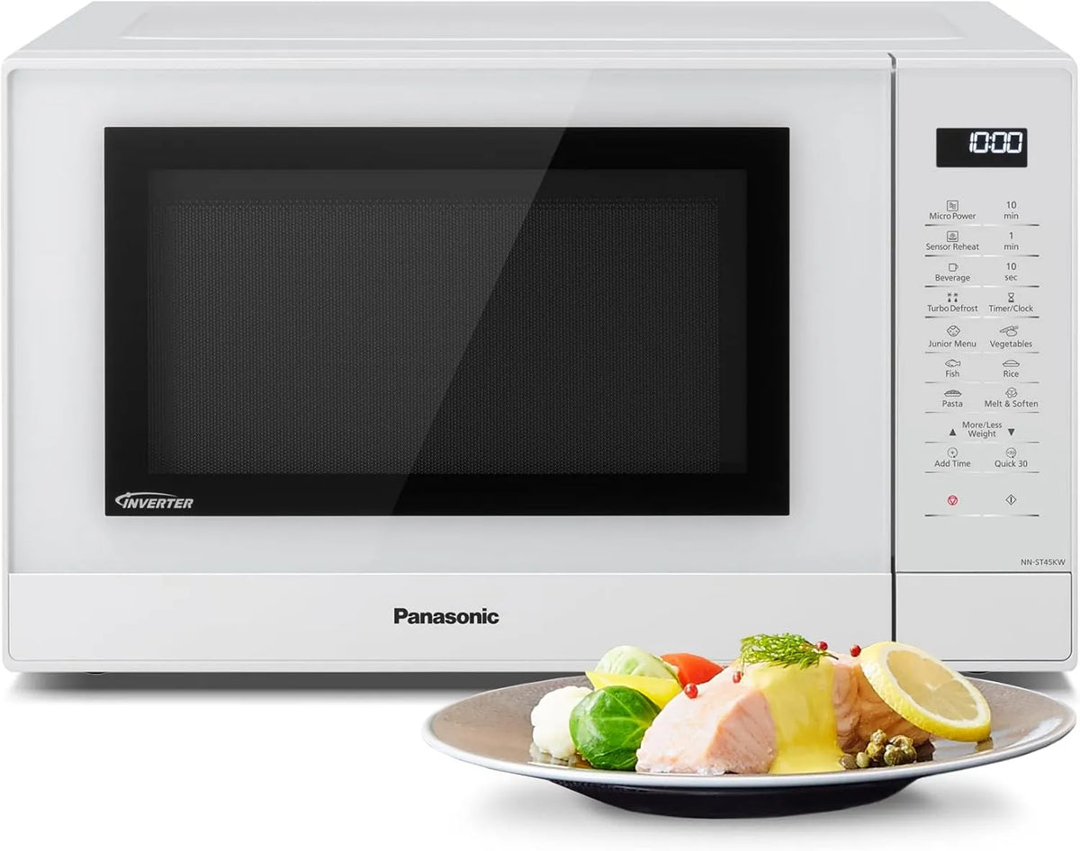 Panasonic Mikrowelle NN-ST45KWEPG, Leistung 1000 W, 21 automatische Programme, Fassungsvermögen 32 Liter, Fassungsvermögen 7 Leistungsstufen, Weiß