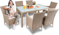 Tisch, mit Glasplatte + 6 Stühle, di volio Polyrattan Sitzgruppe Verona, Lounge Gartenmöbel-Set für Garten oder Terrasse