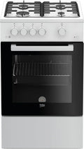 Beko Backofen FSG52010FW, Breite 50 cm, 4 Kochzonen, Freistehender Gasherd, Gasbackofen mit Gaskochfeld, herausnehmbares Innenglas, Weiß