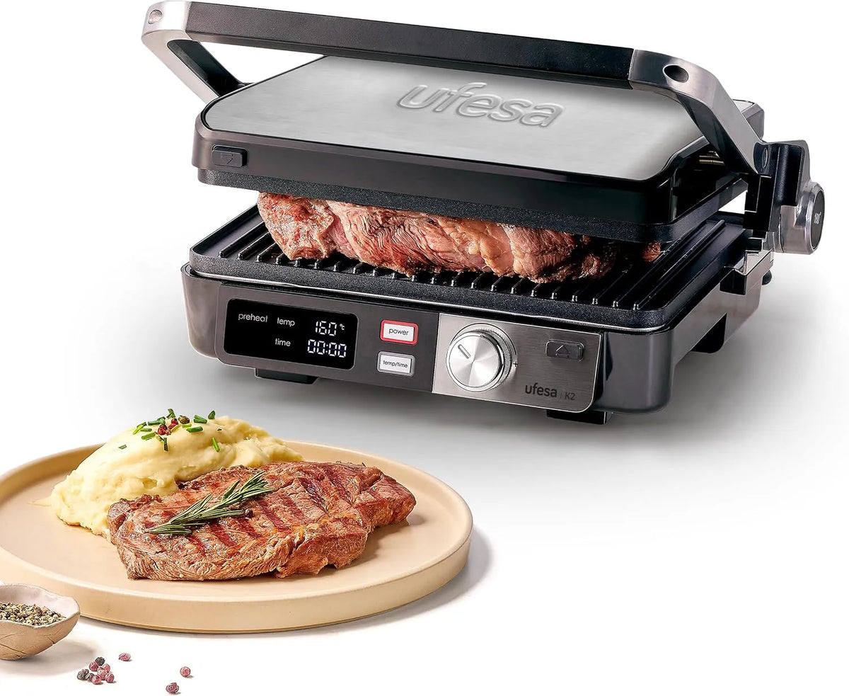 Grill, 180º Öffnung, Elektrische Kochplatte und, Temperaturregelung, Antihaftplatten, Ufesa Elektrogrill K2 2000W, Sandwichmaker, LED-Anzeige
