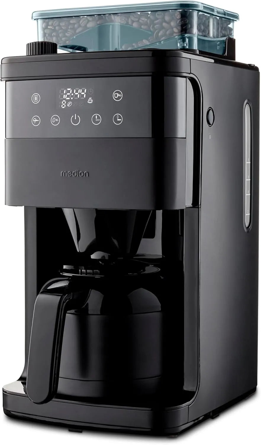 Kaffeemaschine MD19911 MEDION, max. 8 Tassen, max. 1000 Watt, Fassungsvermögen 1 Liter, 8 Mahlstufen, mit Mahlwerk und Thermoskanne, Timer, Tropfstopp