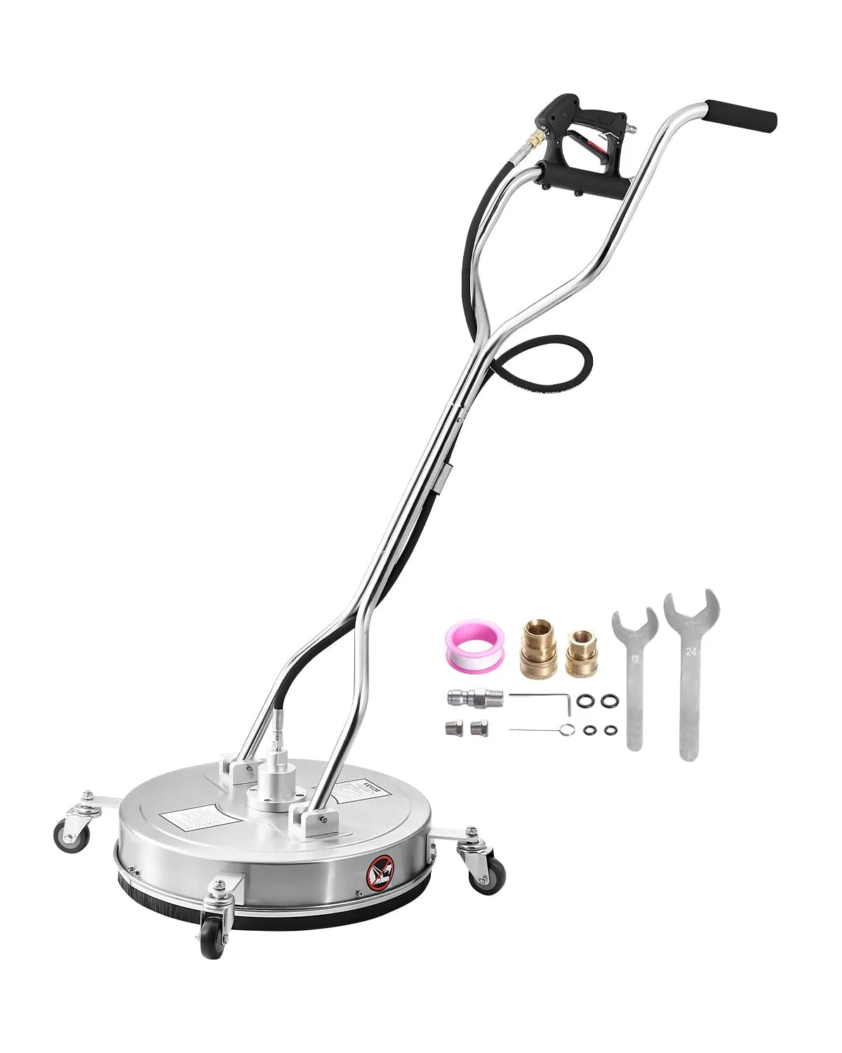 Vevor Hochdruckreiniger 4500, Flächenreiniger aus Edelstahl mit 4 Rädern, 2 Sprühdüsen, Doppelgriff, Terrasse, φ535 mm Oberflächenreiniger, PSI