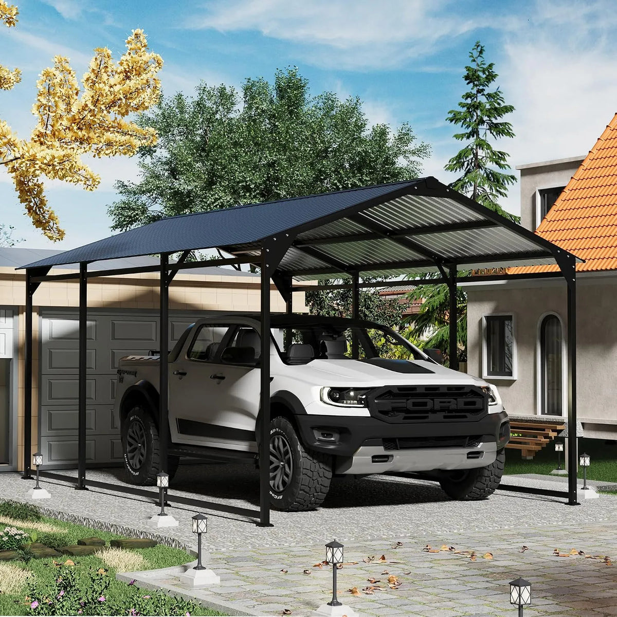 Carport, Überdachung, strapazierfähig, Metall mit verstärkter Struktur und Boden, Outdoor-Garage, Auto-Unterstand, Rahmen für Pickup, Boot