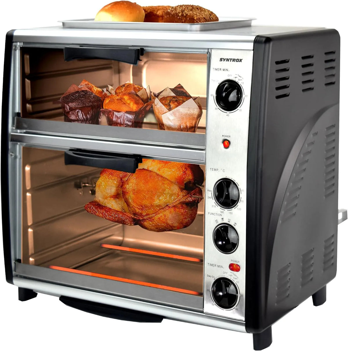 Backofen, Syntrox Germany 42 Liter Edelstahl Doppel mit Barbecue