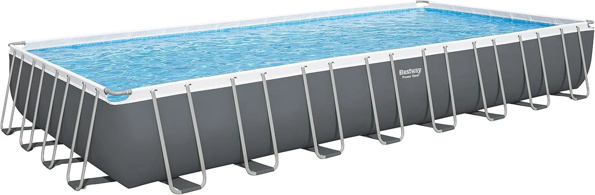 Bestway Pool, Power Steel Frame Komplett-Set mit Sandfilteranlage 956 x 488 x 132 cm, eckig, Farbe Grau