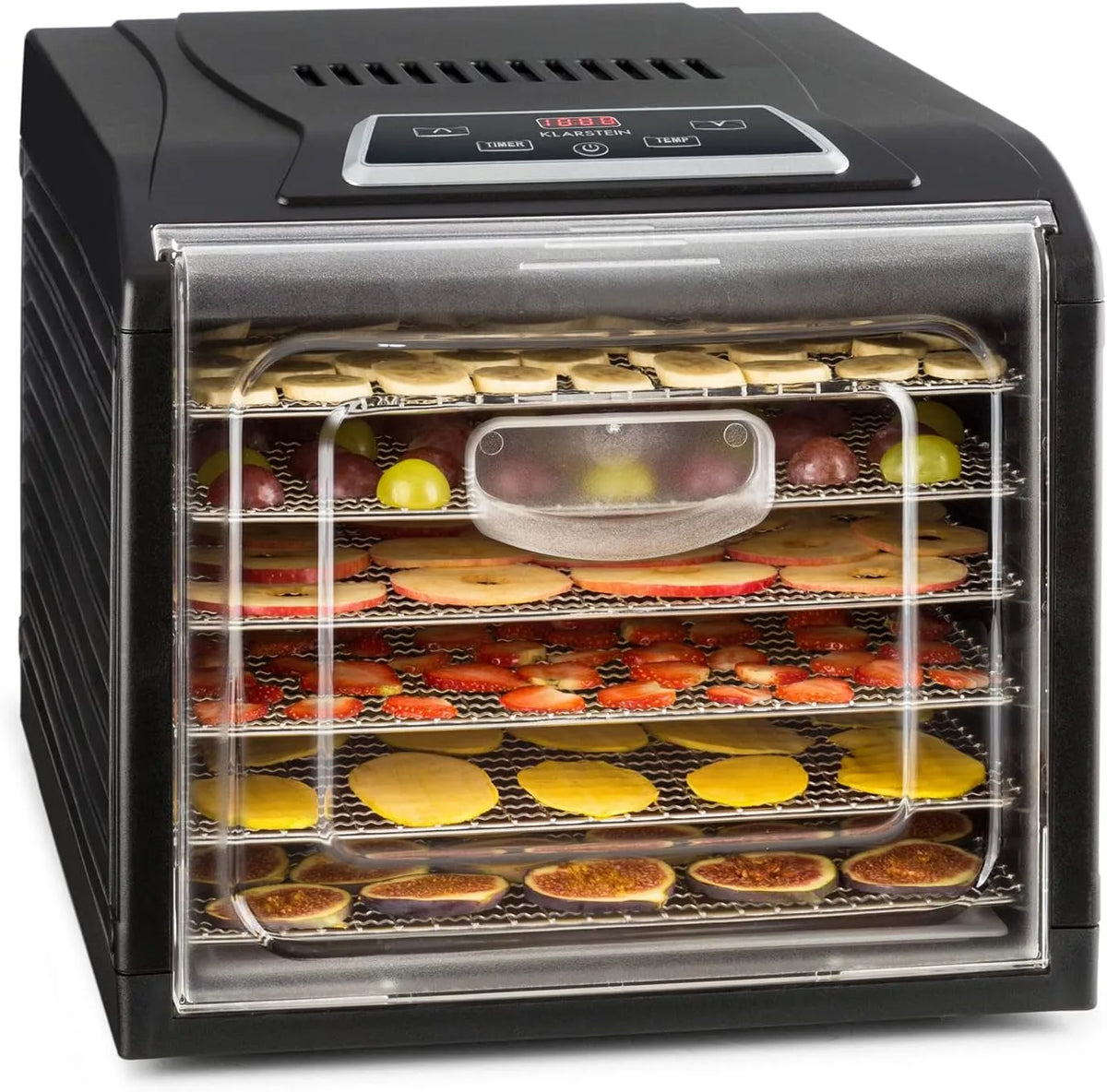 Klarstein Dörrautomat, 500 Watt, Dörrgerät, Touch-Display, Edelstahlheizelement, in Schwarz, 6 Ablagen, Food Dehydrator, Timer