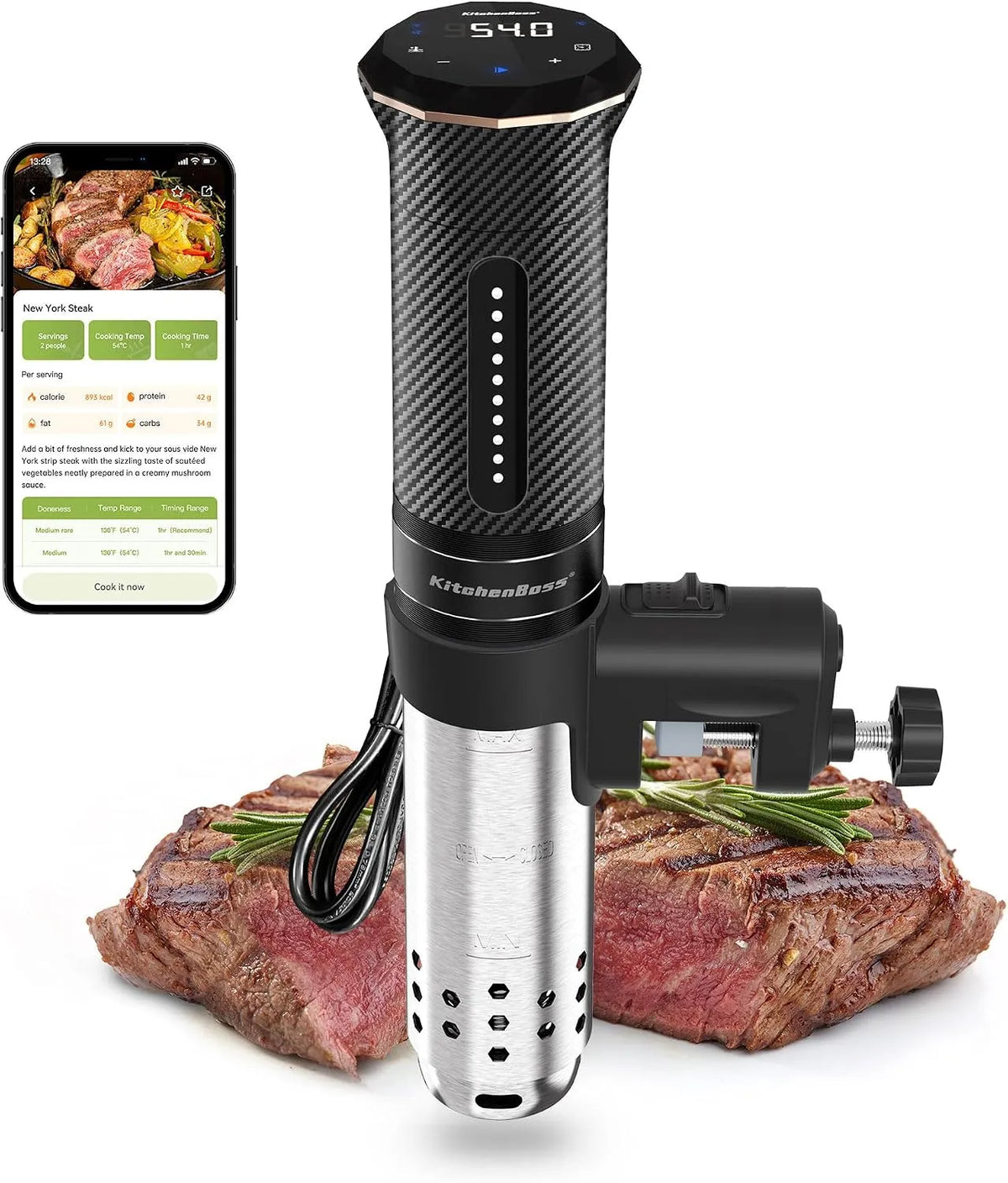 Modell Vide Garer Stick IPX7 KitchenBoss Sous, WiFi：Sous Vide Stab, Wi-Fi Präzisionskocher Immersion Tauchzikulator App-Steuerung Wasserdicht