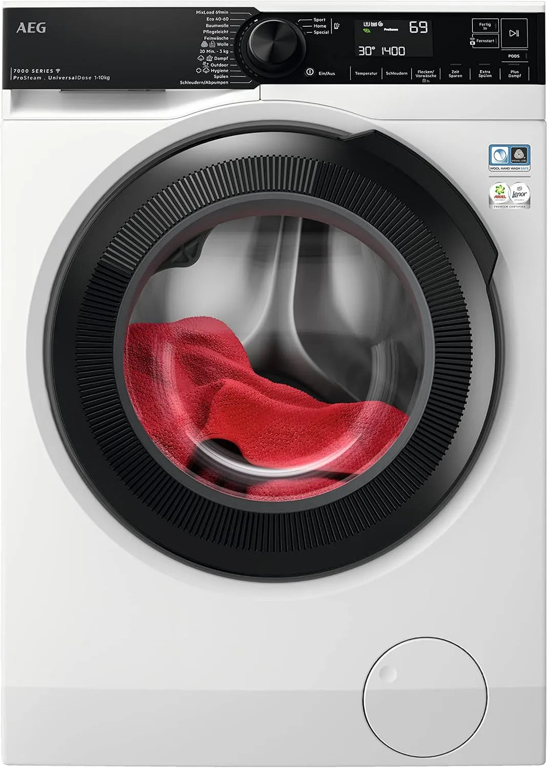 AEG Modell, Gewicht 10.0 kg LR7E75400 1400, WiFi, ProSteam, Leise, Nachlegefunktion, Wasserstopp, UniversalDose Schublade, Auffrischfunktion, min