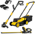 Rasenmäher, Spannung 20V, 2X Li-Ion Akkus & Schnellladegerät, Akku-Garten-Set, Rasentrimmer & Heckenschere, Kabellos & leistungsstark