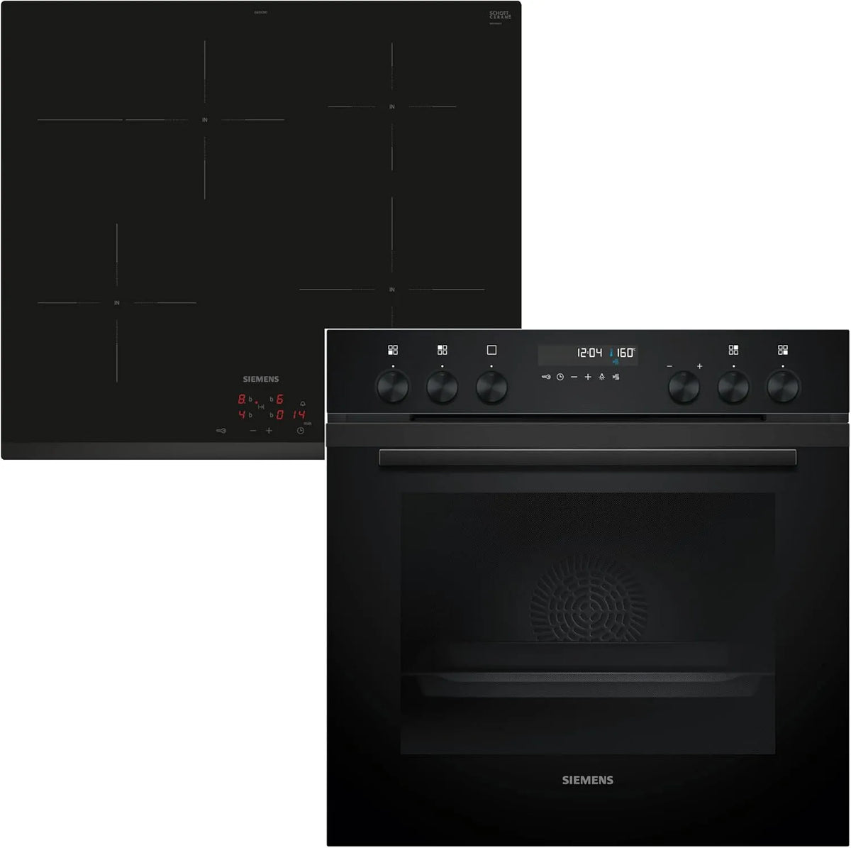 Siemens Induktionskochfeld PQ522IAAB HE278GBB4 EI631CFB1E, 3D Heißluft, hend aus Herd, Pizzastufe, Bräterzone, Rahmenlos, Maße 60 x 60 cm, powerBoost