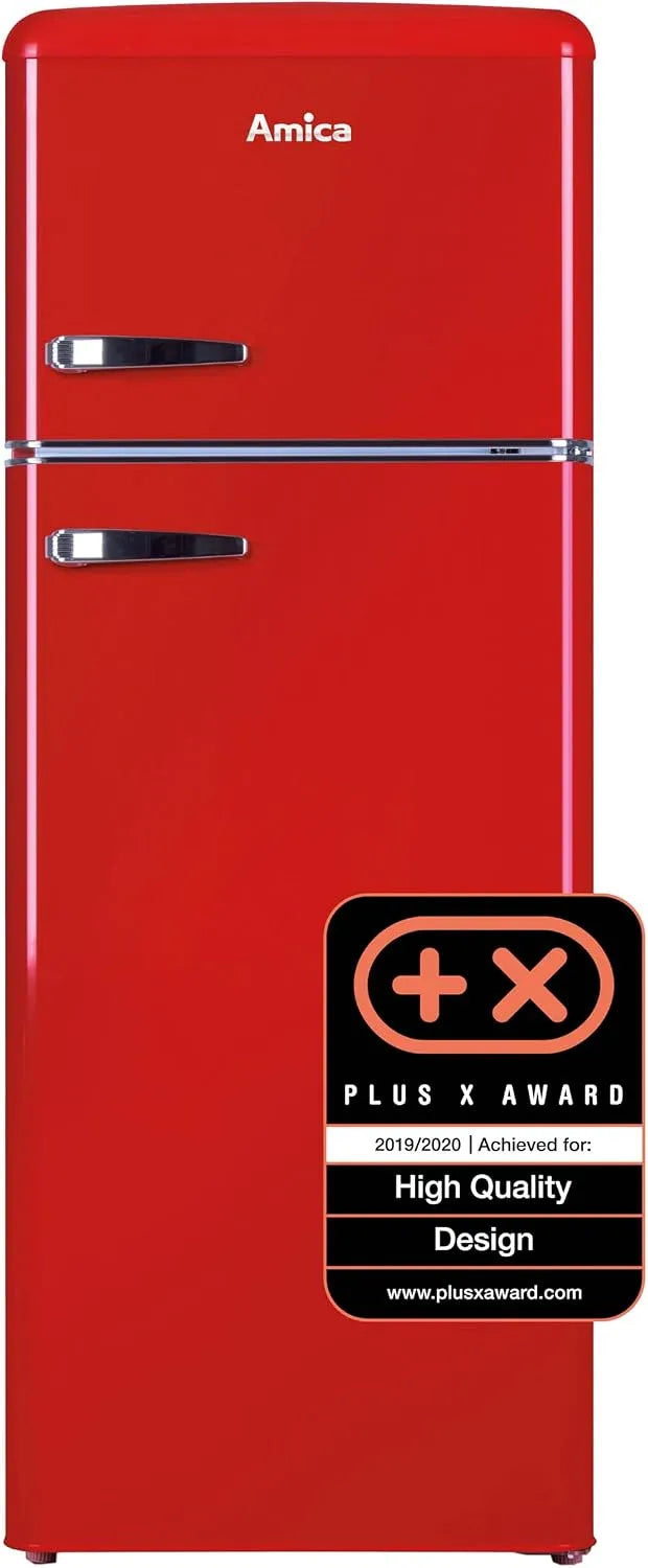 Amica Kühlschrank KGC 15630 R, Breite 144cm, x 55cm, x 62cm, Retro Kühl, Gefrierkombination, Chili Red, Retro-Design, mit Gefrierfach
