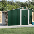 Gerätehaus, mit Brennholzständer und 4 Lüftungsöffnungen für Gartenwerkzeuge und Ausrüstung, Grün 277x192,5x179 cm Verzinkter Stahl