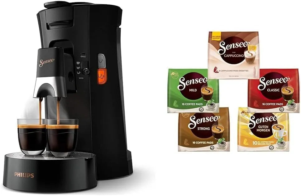 Philips Senseo Select Kaffeepadmaschine Bundle mit 66 Kaffeepads,3 Kaffeespezialitäten CSA240/60, Crema Plus, Fassungsvermögen 0,9L, Memo-Funktion