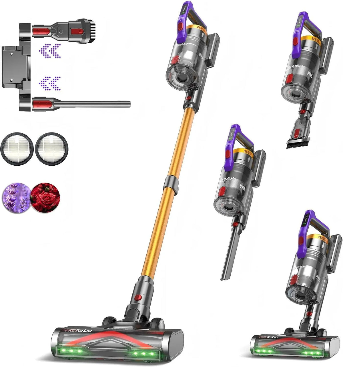 Staubsauger 7-Schicht-Filtra KIPMAX Akku, 50000Pa, Leistung 550W, 70Min,1.5L Kabellos mit Display, Anti-Tangle-Bürste & 2 Duftplatten, Tierhaar
