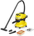 Karcher Nass-/Trockensauger, WD 4 P V-20/5/22 Nass-&, Gelb 5 m Kabel, 2,2 m Saugschlauch, Kunststoffbehälter, mit Gerätesteckdose, Clips-Bodendüse