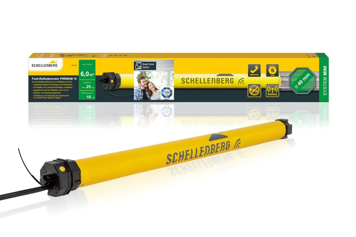 Rolladenmotor mit Funk neue Generation 21110 Schellenberg, für 40 mm Welle, 10 Nm, bis 6 m² Fläche, 868,4 MHz, Funk Endlageneinstellung, Funkfrequenz