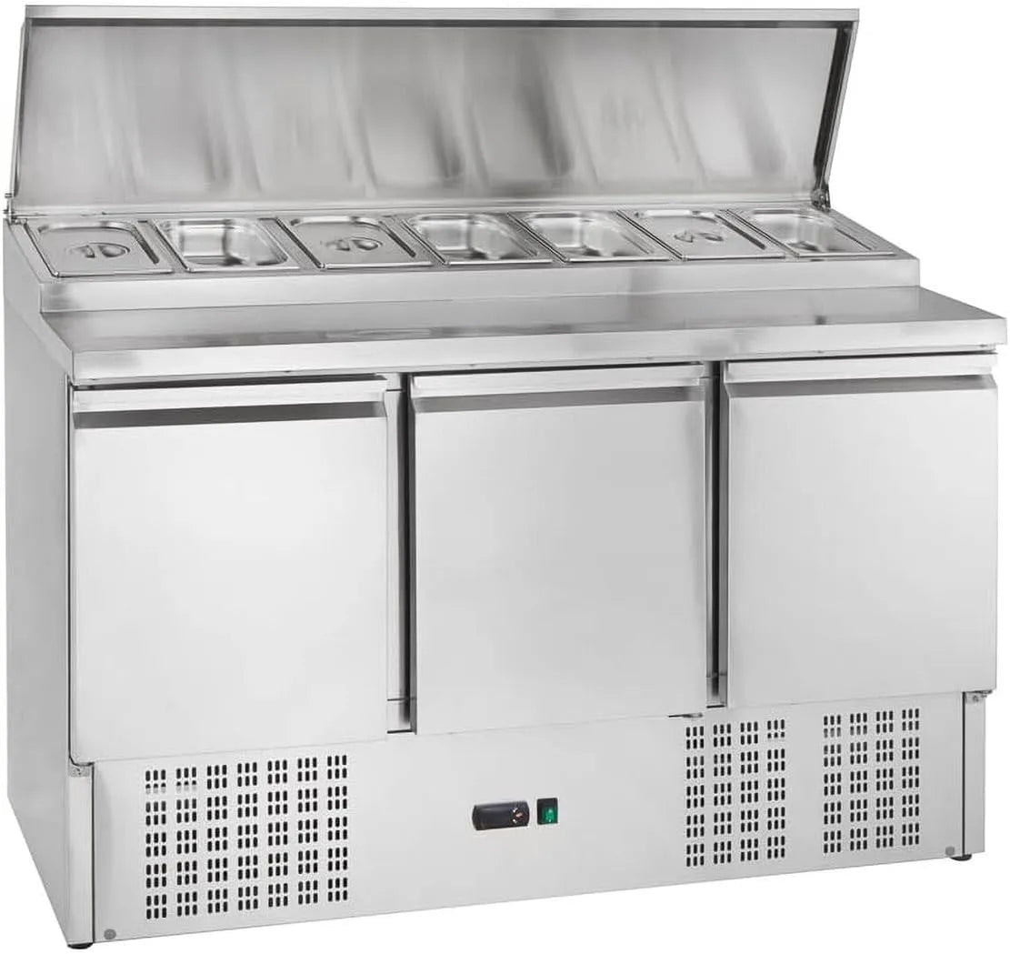 PSH300 GastroHero Belegstation, Kühltisch 3 Türen 1365x700x970 mm 392 Liter Belegkühlung für 7x GN 1/3 Behälter