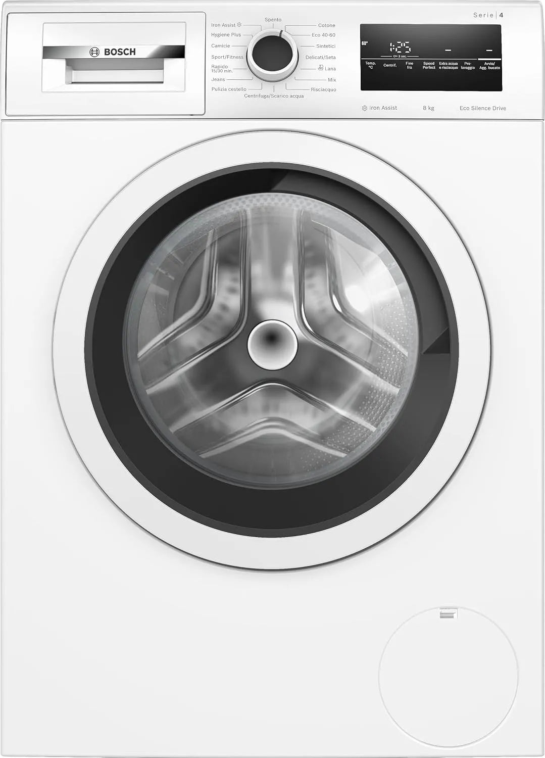 Bosch Waschmaschine WAN28208II 1400, Gewicht 8 kg, Invertermotor mit 10 Jahren, Umdrehungen, Weiß, Serie 4 mit Frontbeladung, Breite 60 cm