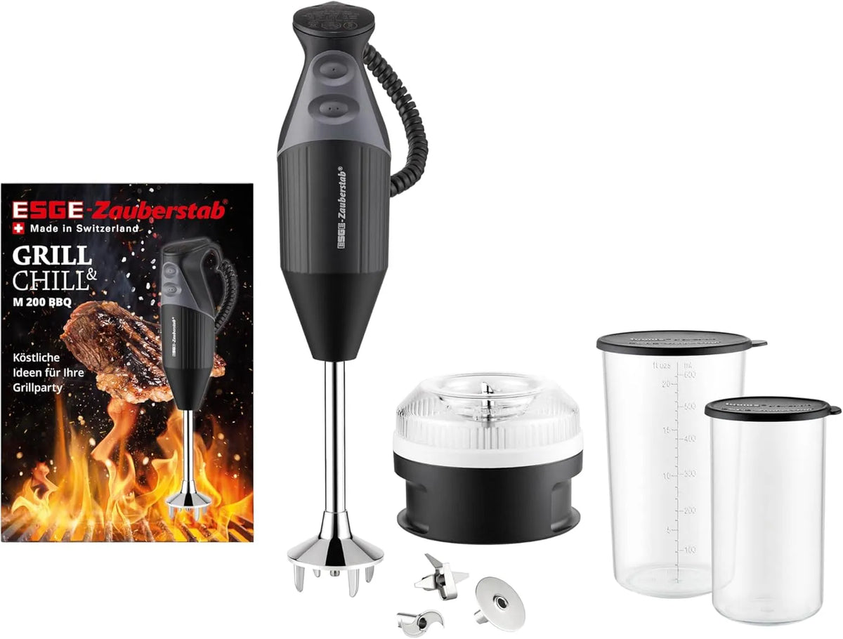200 BBQ Farbe Schwarz ESGE Zauberstab, 2 Stufen bis 17.000 U, robuster Motor, Pürierstab, ergonomischer Griff, inklusive. Zubehör, Leistung 200W