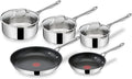 Tefal E304S544, Thermo-Signal, Jamie Oliver Cook's Direct On 8-teiliges Edelstahl-Pfannenset: Pfannen 20/28 cm, Antihaftbeschichtung, Induktion